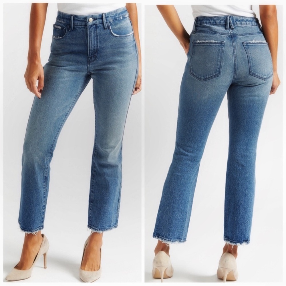 GOOD‎ AMERICAN Good Curve Straight Denim Jeans Distressed 4/27 casual denim